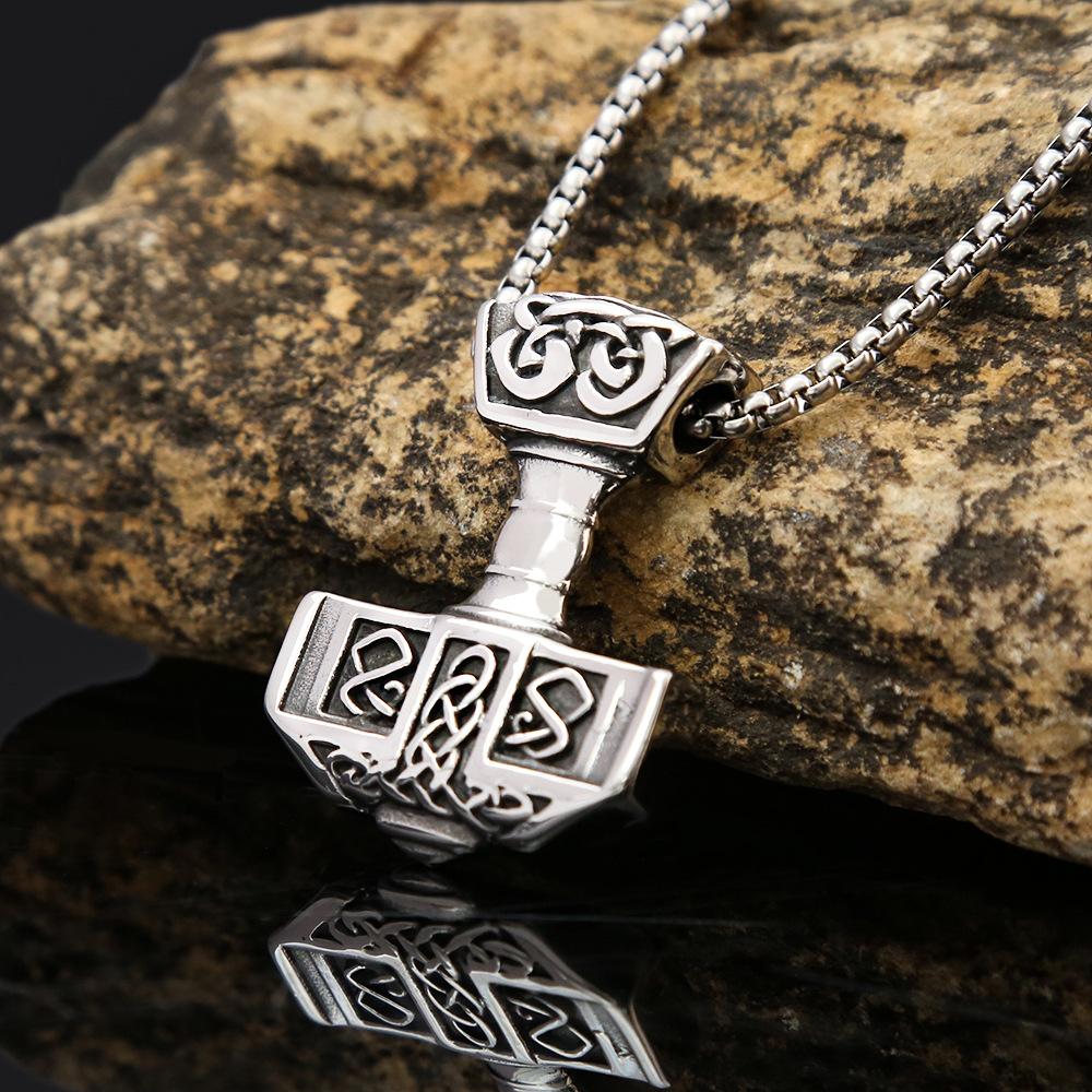 Thor's Hammer Pendant Necklaces for Men's Viking Nordic Celtic Stainless Steel Jewelry Hypoallergenic Amulet Gifts