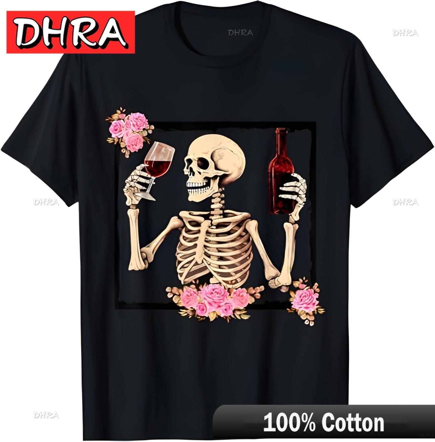 Halloween Funny HalloWine Floral Skeleton Drinking Wine TShirt Unique Graphic Tees Unique Unique Edgy Tees TShirts Girls 4XL
