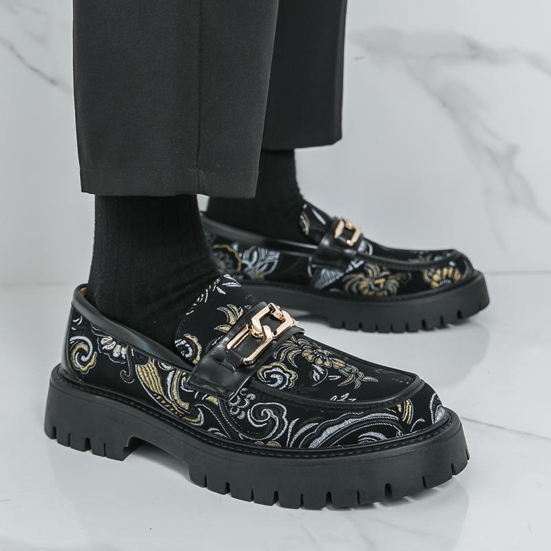 Scarpe da Uomo con Plateau Mocassini Eleganti Scarpe Elevator Punk Scarpe Formali da Lavoro Stampa Suola Spessa Creepers Taglie Forti