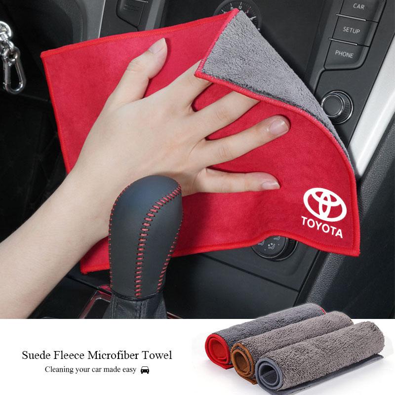 Car Microfiber Cleaning Towel Wipe Drying Cloth Rag Tool Keyring For Toyota RAV4 Corolla Yaris Prius CHR Camry Prado Mirai Hilux