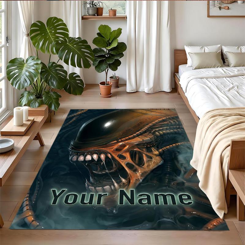Crystal Velvet Rug Custom Name Text, Soft Non Slip Floor Mat Home DecorAlien Xenomorph