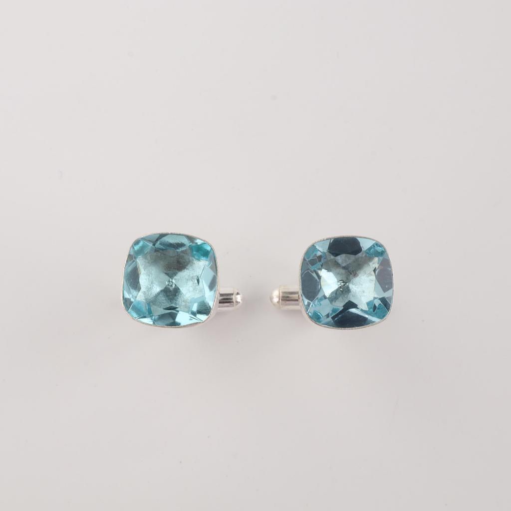 Sky Blue Topaz Gemstone 925 Sterling Silver Jewelry Formal Cufflink 1" For Wedding Party CL-9-8