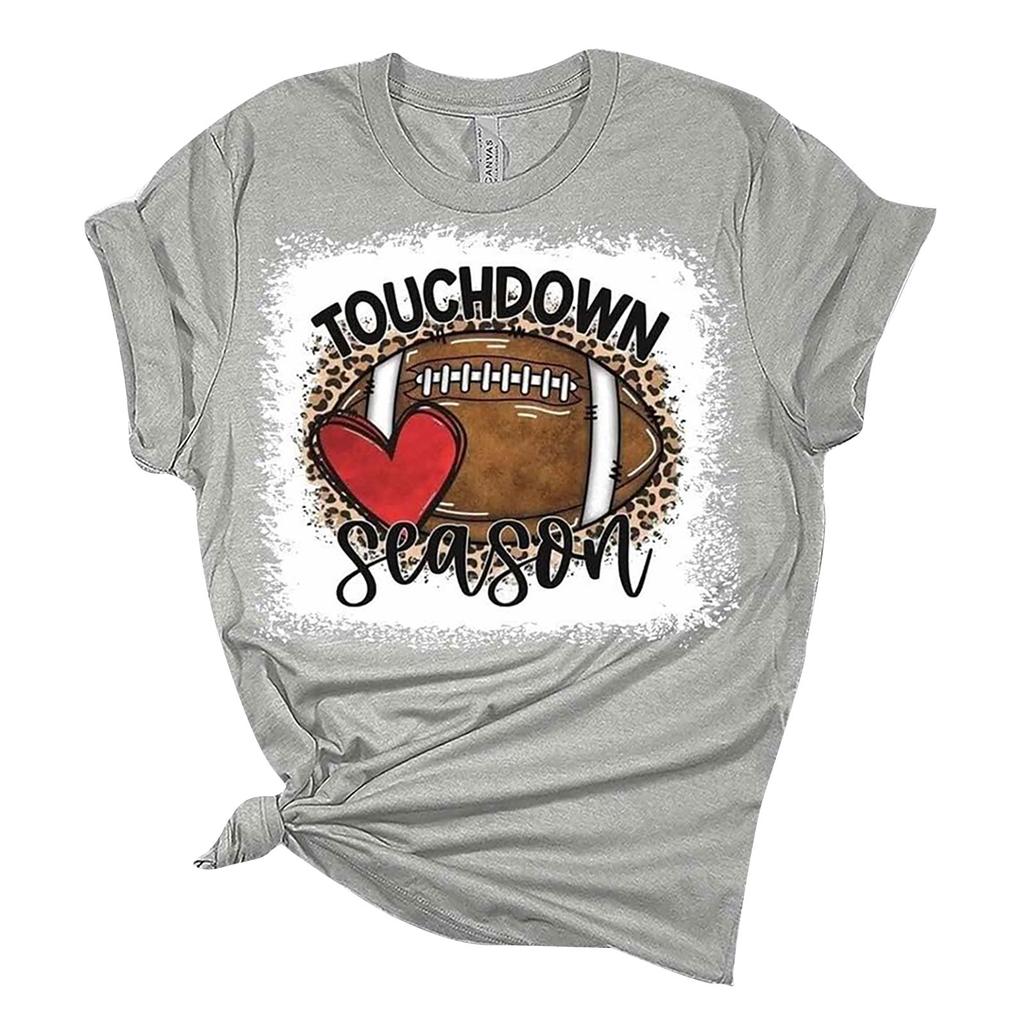 TOUCHDOWN SEASONWomen's Casual Fashion Casual Short Sleeve Rugby Print Round Neck T-shirt Top