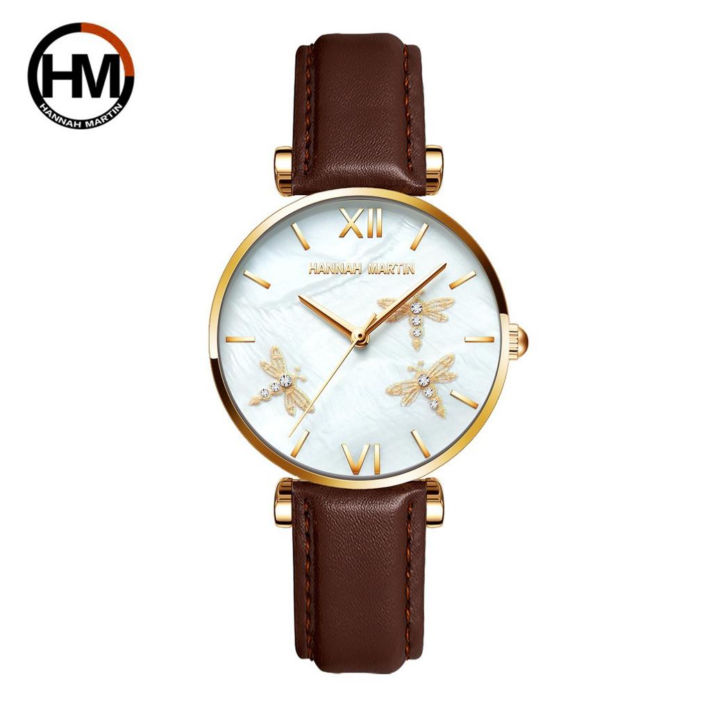 Hannah Martin HM Dragonfly Eine Uhr Mani Japanisches Uhrwerk Edelstahlarmband Perlmutt-Oberfläche Damen Leichter Luxus