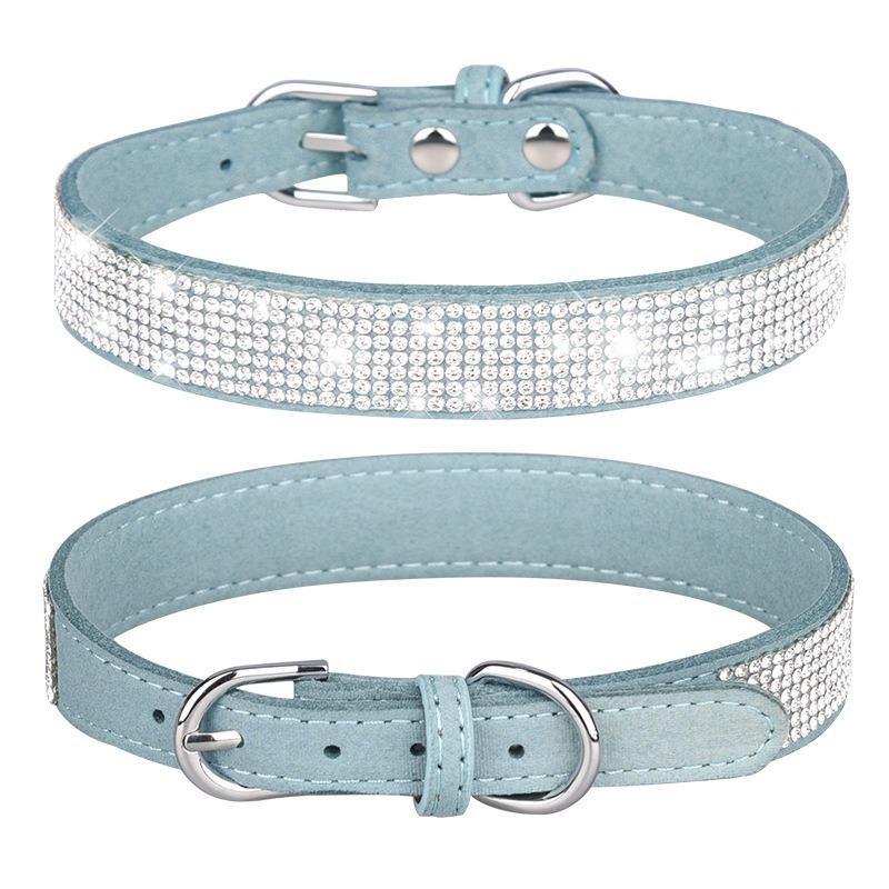 Pet collar point drill rhinestone neck ring microfiber medium and small dog cat collar leash walking dog leash set