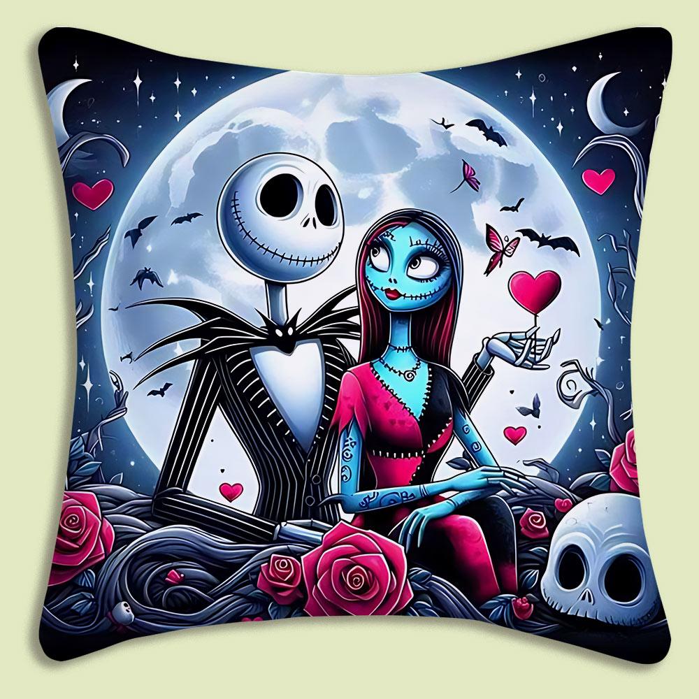 Halloween Skull Jack Sally Pillow Covers Cartoon Sofa Decorative Home Double-Sided Printing Short Plush Cute Cushion Cover