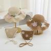 Kinder Strohhut Set mit Schultergurten Niedlicher Blumenhut und Tragetasche, Mädchen Baby 2 Stück Kinder Sonnenschutz Accessoires