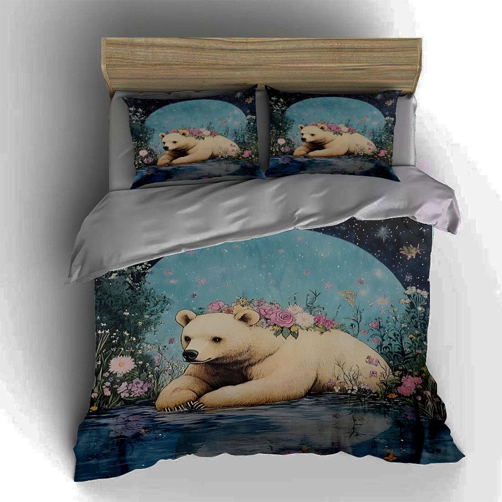 Blumen Eisbär. Bettwäsche Bettbezug-Sets Bettbezüge Kissenbezüge Geschenke (1 * Bettbezug 2 * Kissenbezüge, ohne Bettdecke)