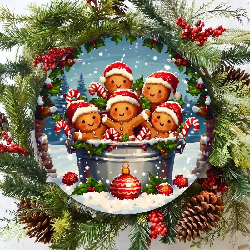 Vintage Christmas D Relief Art High Definition Metal Wall Art Set of Retro Round Iron Sheet Decor Includes Santa Truck Sno