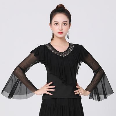 Diseño para Mujer Delgado Elegante Ropa de Baile Latino Práctica Rendimiento Top de Manga Larga