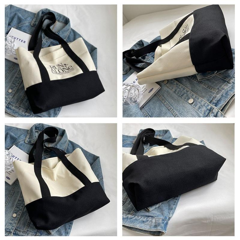 Borsa a Tote in Tela da Donna, Borsa a Spalla di Grande Capacità, Borsa da Shopping Casual in Cotone, Borsa da Viaggio Riutilizzabile con Tasca
