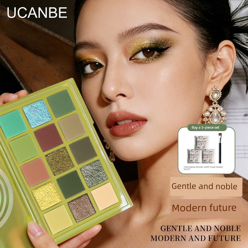 Ucanbe 15-Color Eyeshadow Palette Modern Futuristic Colorful Olive Green Gold Hong Kong Style Retro Daily Commute Light Makeup
