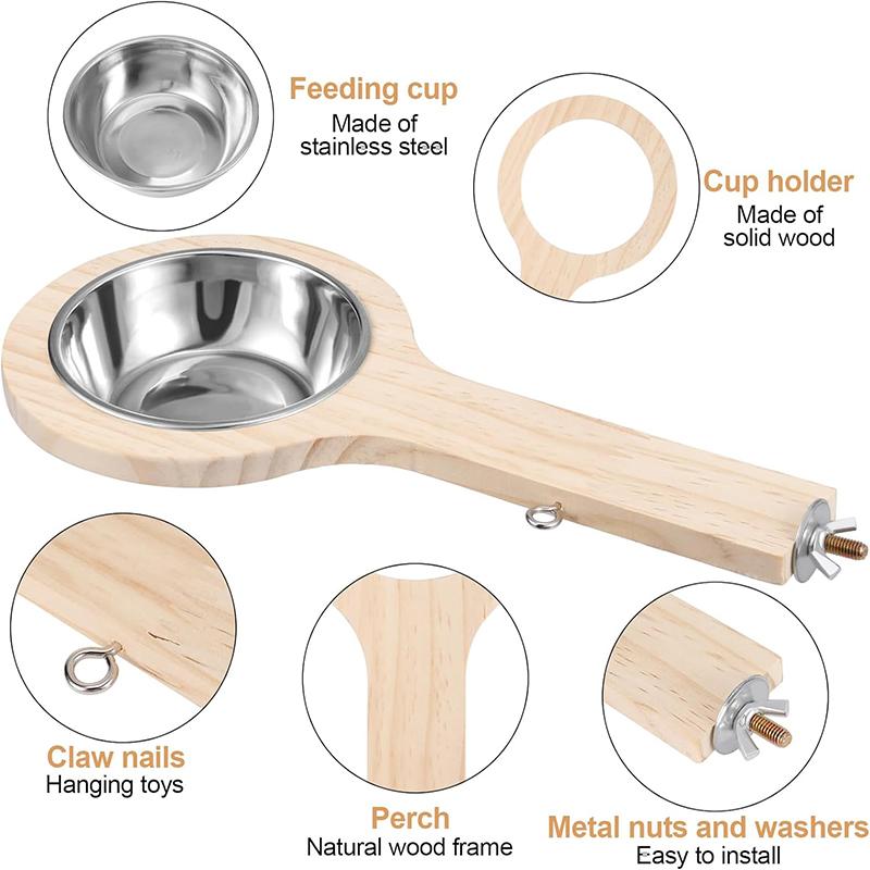 Papagei Vogel Massivholz Stehen Stick Metall Feeder Hängen Fütterung Tasse Lebensmittel Schüssel Vogel Käfig Zubehör Pet Supplies