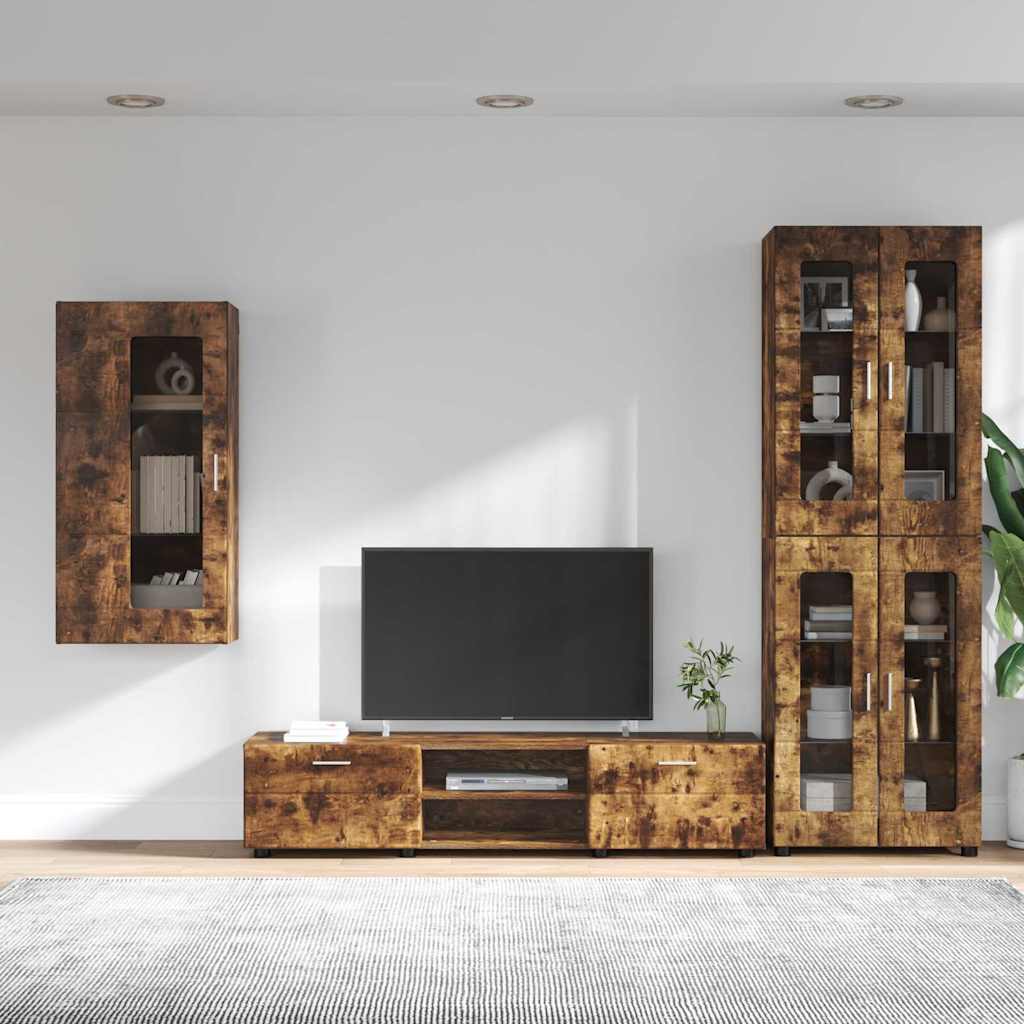 FLORIN 3 Piece TV Cabinet Set Smoked Oak Particleboard