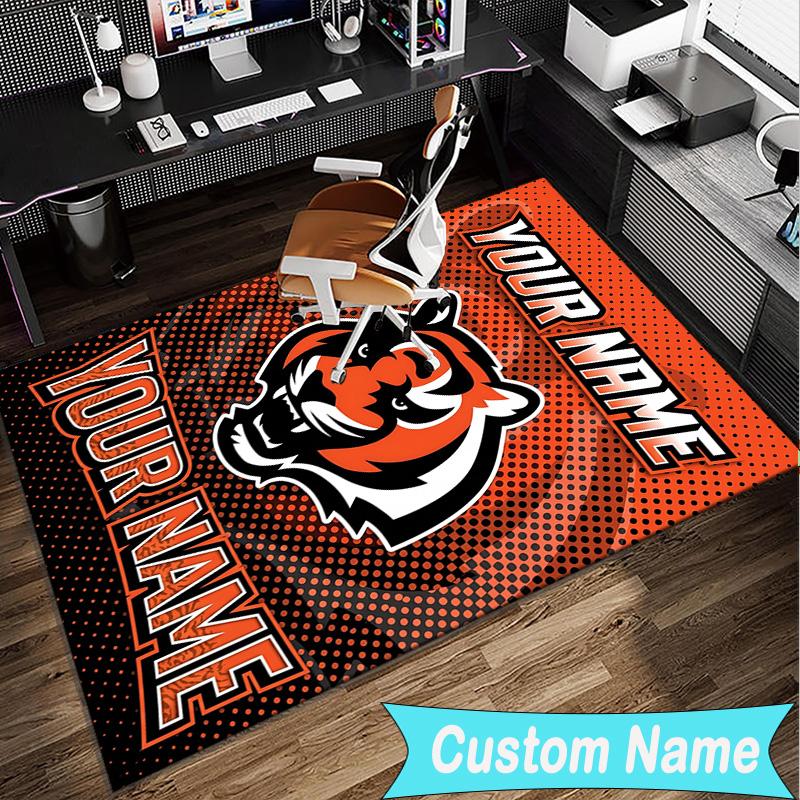 Custom Name Rug Cincinnati-Bengals Helmet Area Rug Suitable for Indoor And Outdoor,Carpets for Homes, Offices,Living Rooms,Home Decor,Christmas Gift