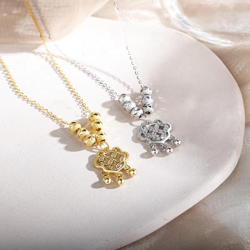 Zhaocai Ping An Lock Necklace National Style Copper Coin Pendant Light Luxury Simple Holiday Gift Collarbone Chain Starts Translationjavascript:;