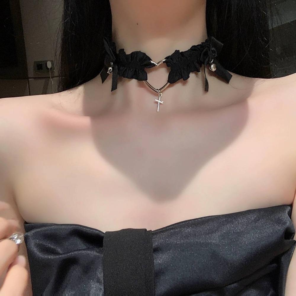Bow Love Bell Leg Ring Female Punk Lace Thigh Jewelry Neck Strap Collar Collarbone Chain Accessory Leg Chain