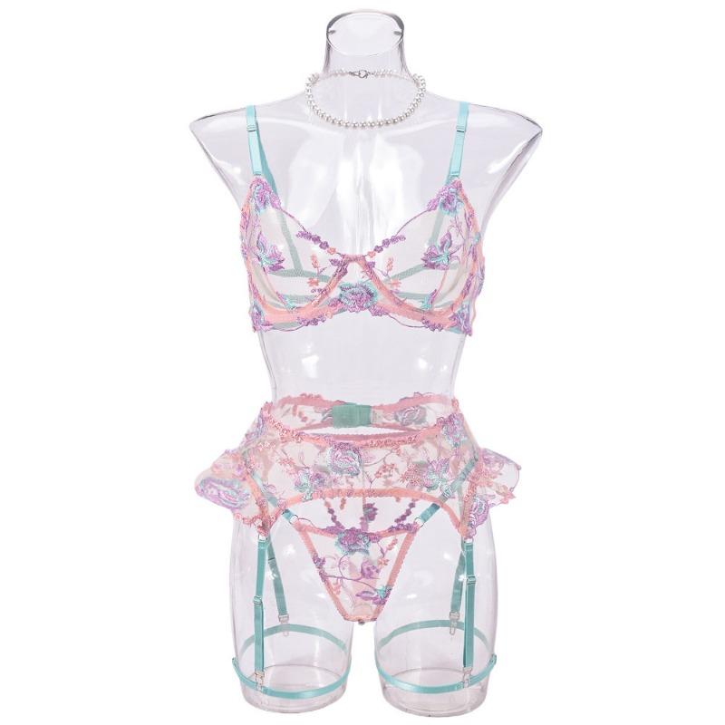 Sex Underwear Perspective Pack Contrasting Mesh Embroidery Bra Sexy Temptation Set