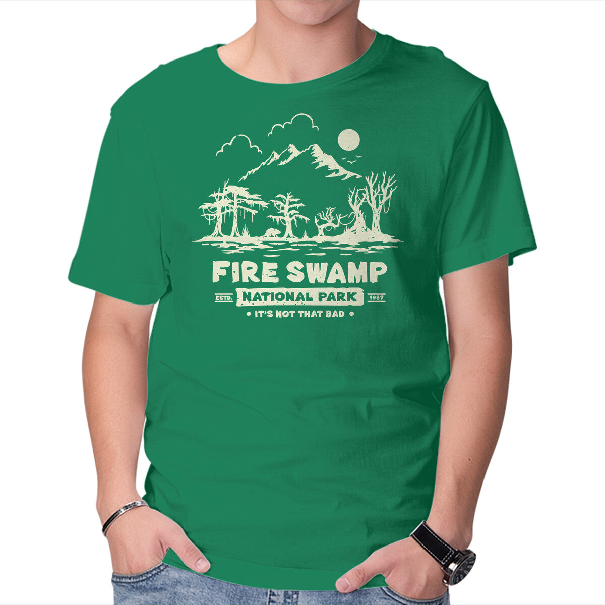 Unisex Crew Neck T-Shirt Fire Swamp National Park Graphic Short Sleeve Casual Tee S