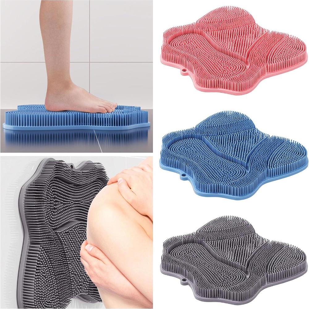 

Shower Foot Scrubber Mat with Non-Slip Suction Cups, New Foot Back Cleaning Pad Back Washer Exfoliating Bath Wash Pad, Wall Mounted Slip Suction Cups синий