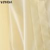 VONDA Women Lace Lapel Neck Long Sleeve Ruffled Pleating Casual Elegant Blouse