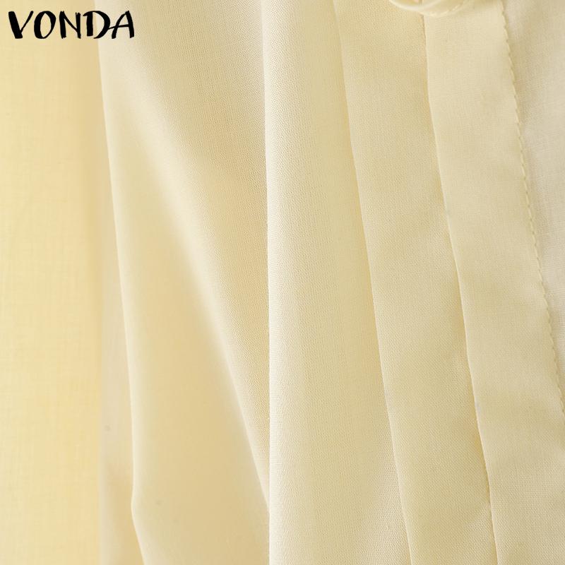 VONDA Women Lace Lapel Neck Long Sleeve Ruffled Pleating Casual Elegant Blouse