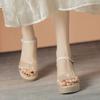 Wedge Heel Sandals Women's 2025 New Summer One-word Sandals Wear Thick-soled Rhinestones with Skirts Beach High Heels