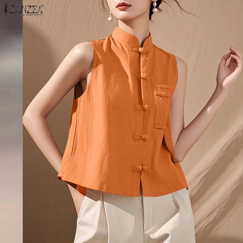 ZANZEA Women Summer Sleeveless Ethnic Buttons Up Casual Tank Tops