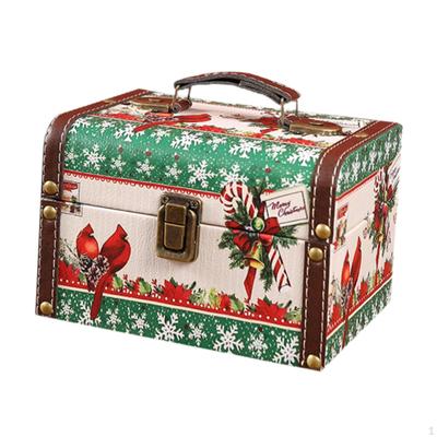 Caixa de joias para exibição de Natal vintage com tampa, lembranças de bugigangas para mulheres