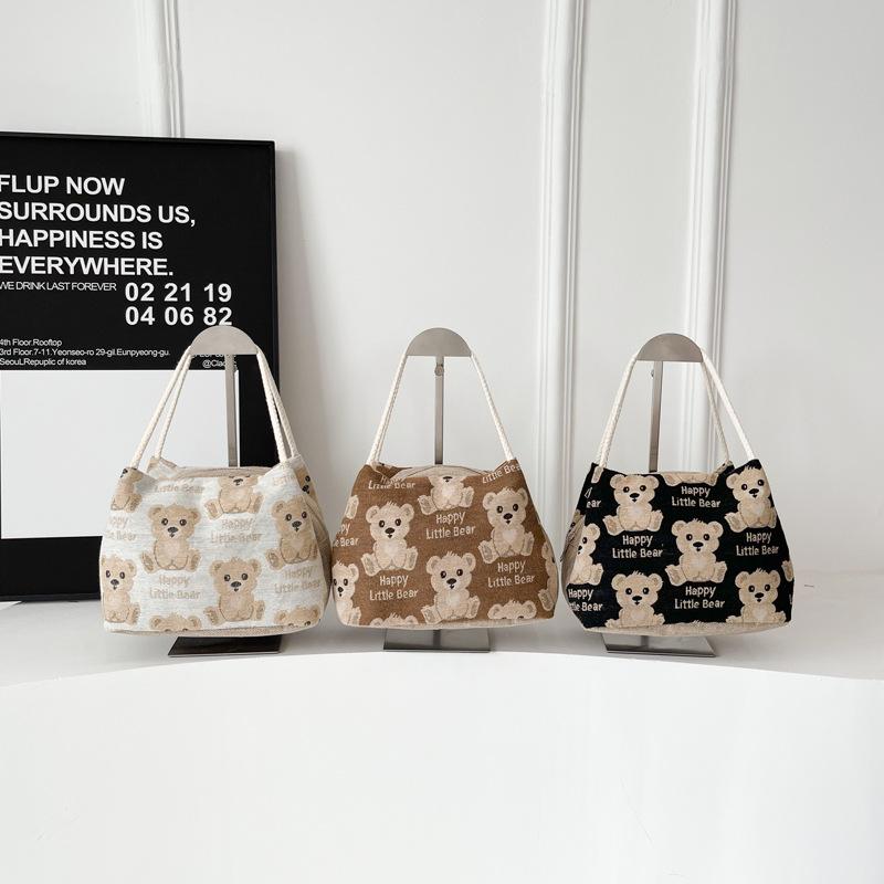New bear canvas bag double-sided pattern large-capacity tote bag women's new shopping large-capacity zipper