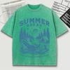 Summer Break Prints Washed T-Shirt Men Summer Loose Cool O-Neck Tee Breathable Sport Soft Cotton Short Sleeve