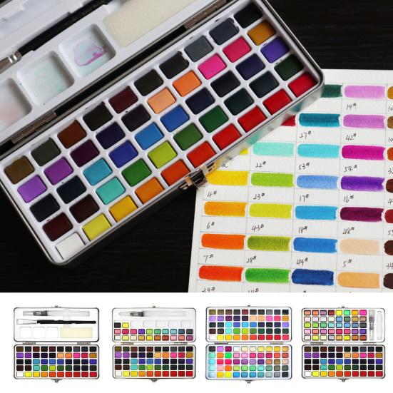 1 Set Solid Watercolor Set Solid Concentration 50/72/90 Colors DIY Portable Artist