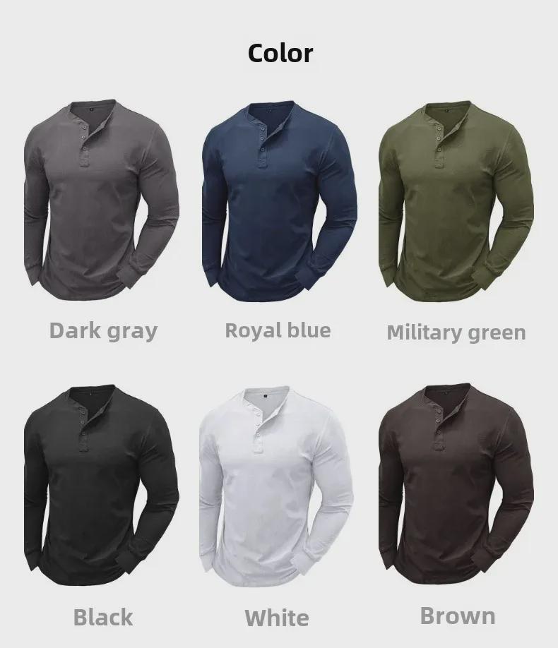 Pánské bavlněné tričko s dlouhým rukávem henley - Evropský a americký styl