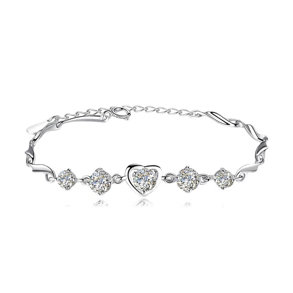 Chic 0.5 Carat 5 Stone Moissanite Bracelet Women Sterling Silver 925 Gra Certificate Heart Shaped Bangle Wedding Jewelry Trend