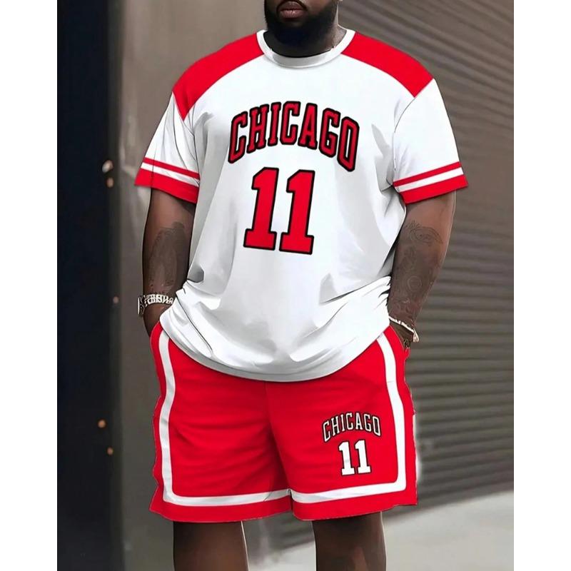 6XL Plus Size Men's Chicago Sports Graphic T-Shirt & Shorts Set - Soft Breathable Athletic Outfit