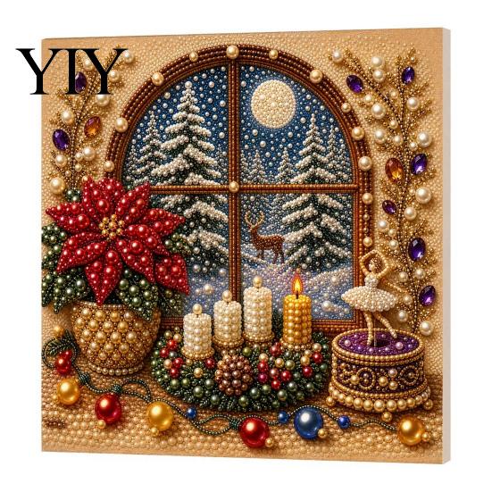 Sparkling Bead Painting Sets Christmas Faux Pearl Art Kit, DIY Snowman 3D Resin Xmas Scenes Crafting Project for Adults Beginners, Home Festive