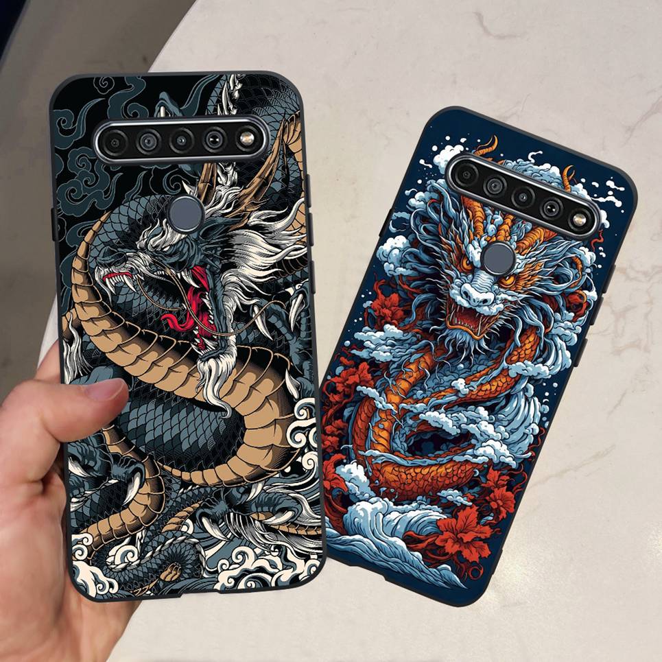For LG K61 / Q61 / K62 / Q62 Case 2020 Fashion Back Cover Coque Flower Cartoon Animals Dragone Soft TPU Black Silicone Bumper