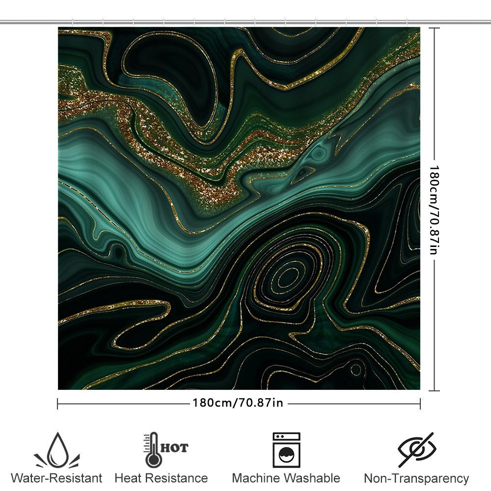 Marble Shower Curtain Artistic Teal Stone Pattern Bathroom Decor Waterproof Fabric Modern Luxury Home Textile Washable