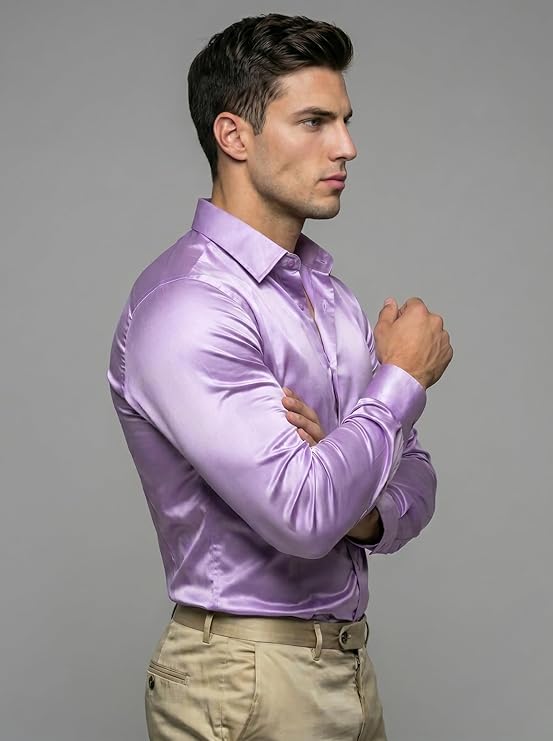 Men’s Satin Casual Shirt | Premium Solid Poly Satin | Wrinkle-Free, Full Sleeve Regular Fit Office, Business Wear