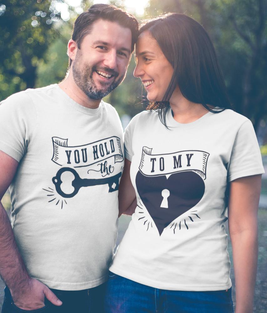 

Lustige Partner Shirts Couple T-Shirt Key to my hearth Baumwolle 2XL