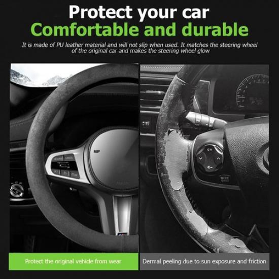 Car Steering Wheel Cover, 15 Inch Leather Vehicle Steer Wheel Black