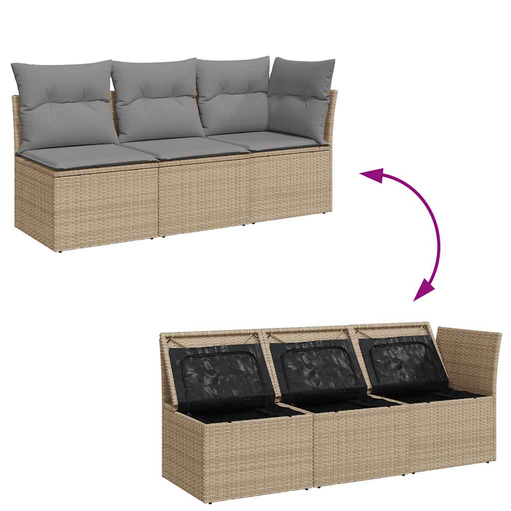 Vidaxl Garden Sofa With Cushions, 3-Seater, Beige, Poly Rattan