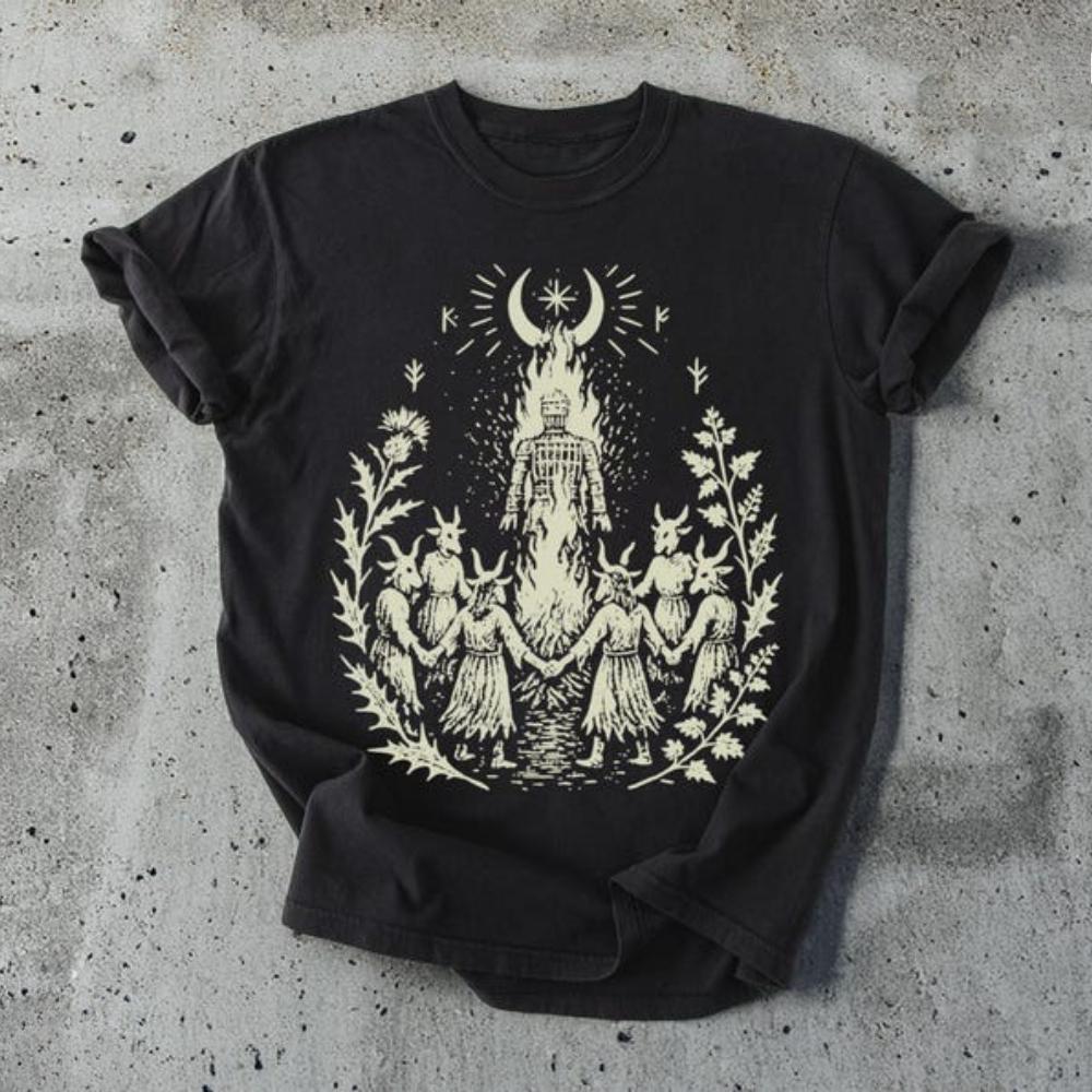 Wicker Man TShirt Pagan Ritual Goat Mask Cult Bonfire Printed Shirt Unique Style Mens Tshirt Graphic Printed Unisex Cotton Tops