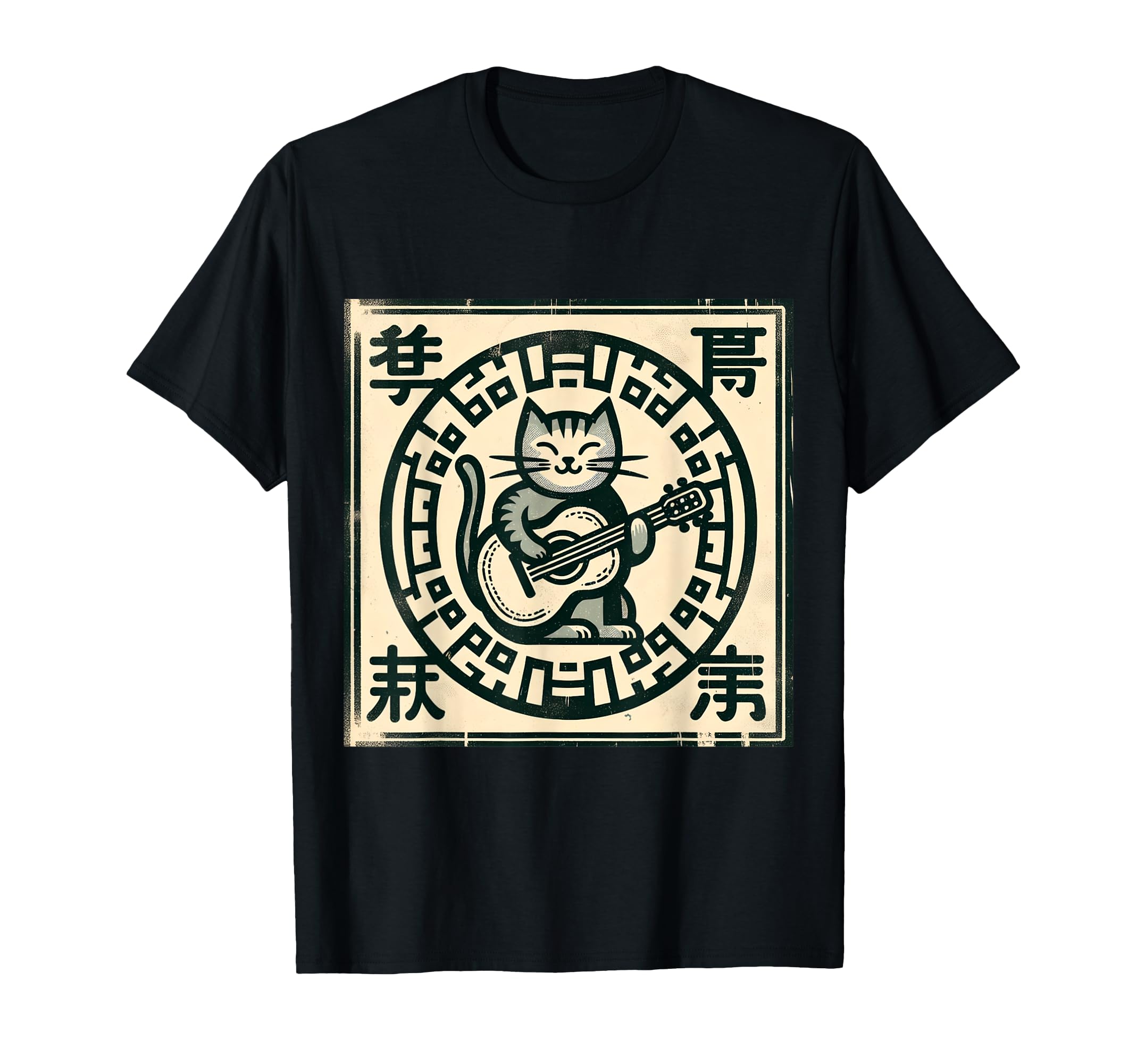 

Rock Music Cat Guitar Japanese T-Shirt чорний