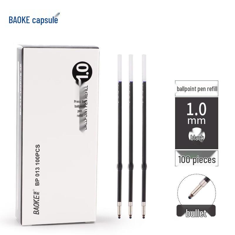 BAOKE 1.0mm Black Ballpoint Pen Refills, 100-Pack черный