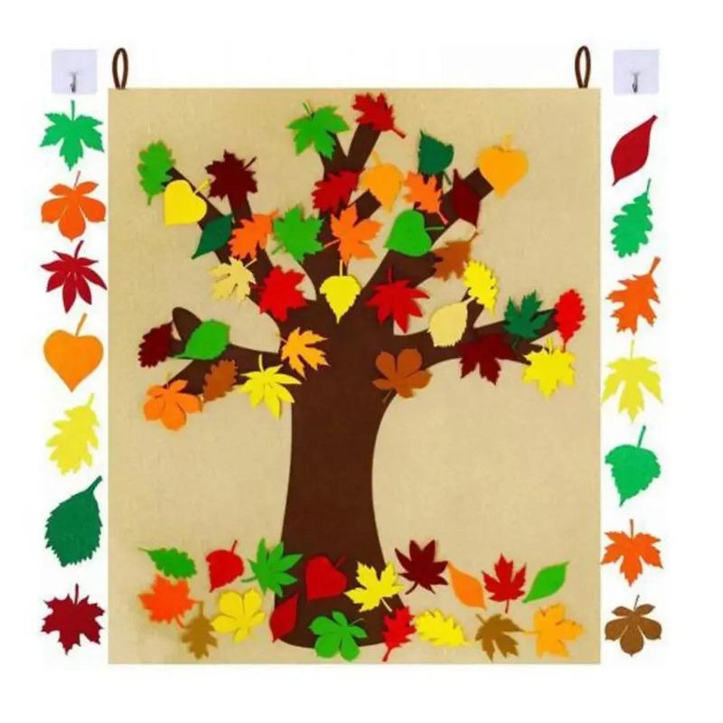 Kit de artizanat cu copac de Ziua Recunoștinței de toamnă, ornamente detașabile din frunze, decorațiuni din pâslă pentru agățat pe perete din frunze de arțar.