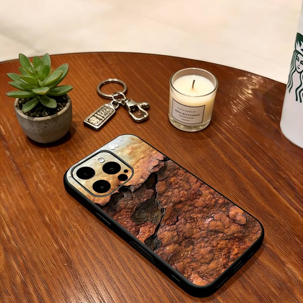 Vintage Rust Phone Case For iPhone 17,16,15,14,13,12,11 Plus,Pro Max,XS,Soft Silicone Black Cover