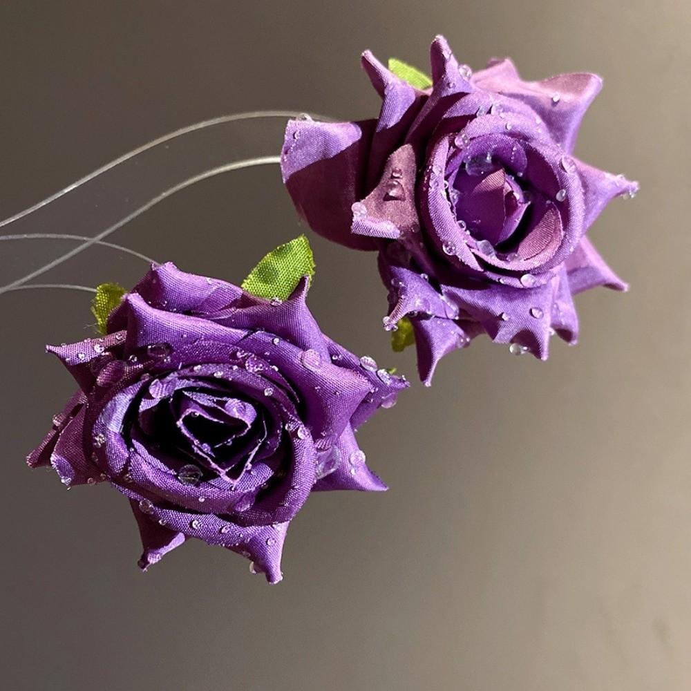 Cloth Floral Stud Earrings Solid Color Drop Earrings Elegant Rose Flower Earrings  Beach