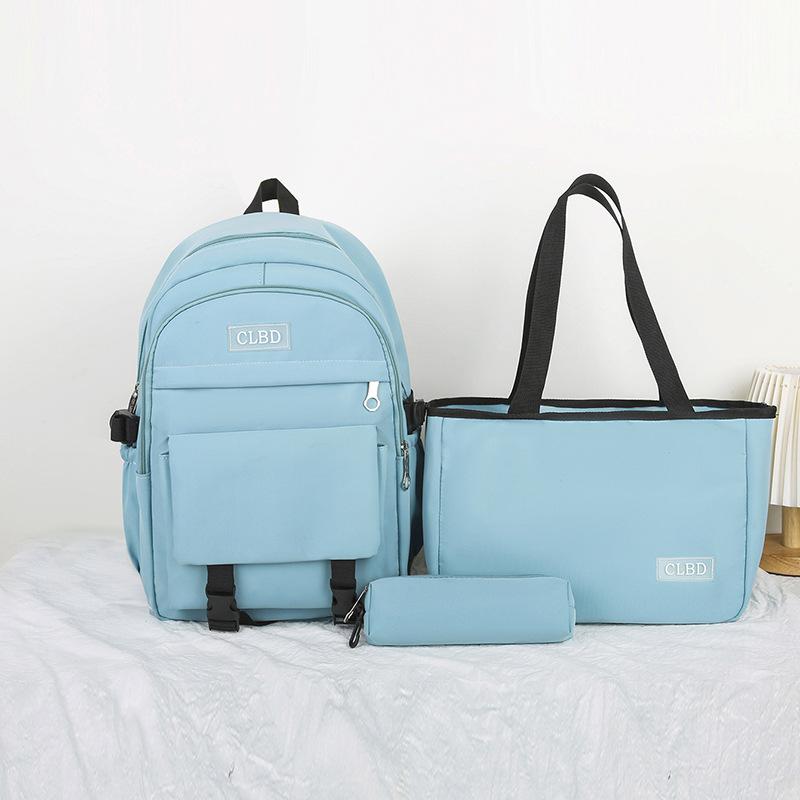 Three-Piece Backpack Set Student Schoolbag Girls Solid Colorlarge Capacity Backpack with Shoulder Bag Pen Bag