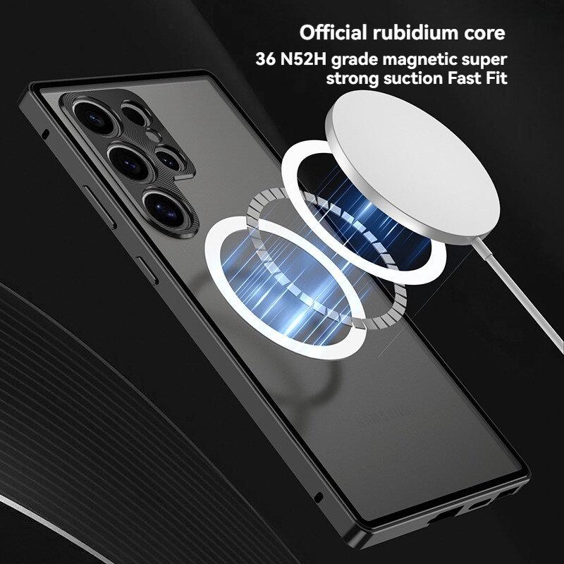 Magnetic Case for Samsung Galaxy S25 Ultra S24 S23 Plus S25+ S24+ Magsafe Metal Spring Aluminium Alloy Lens Protection Matte Back Phone Bumpers